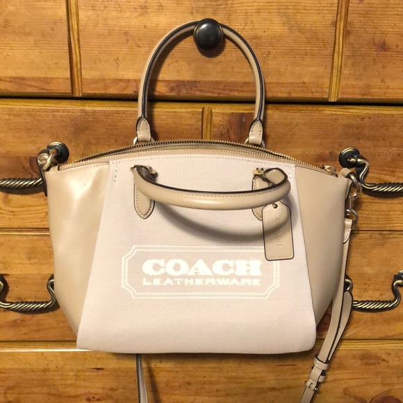 COACH Badge Jacquard Elise Satchel with Convertible Straps Taupe NWT - Picture 1 of 8